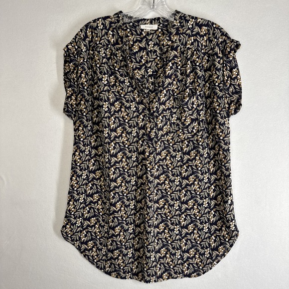 Pleione Tops - Pleione Navy Floral Blouse – Modern Feminine Core Multicolor Flower & Leaf Print